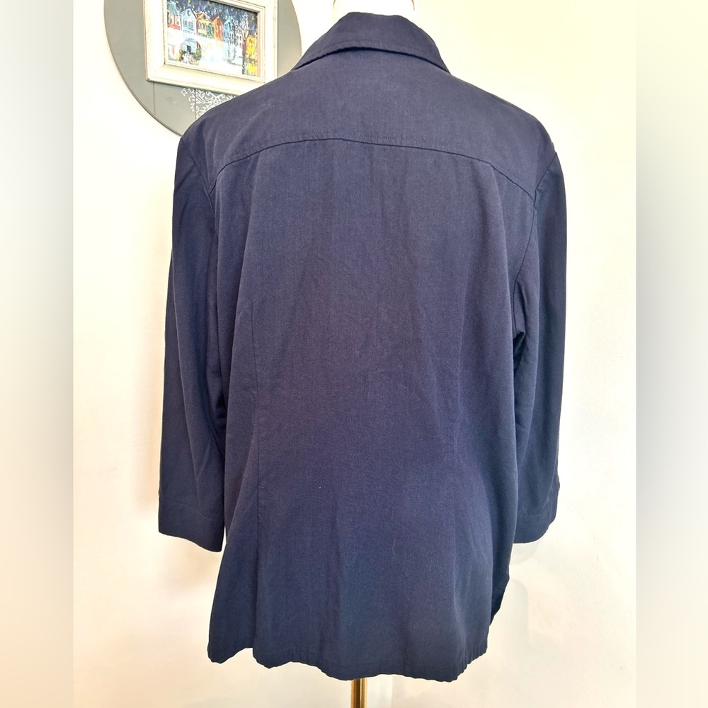 Talbots Navy Linen Blend Blazer Jacket Collared Button Down Shacket Size 14 - Picture 3 of 11
